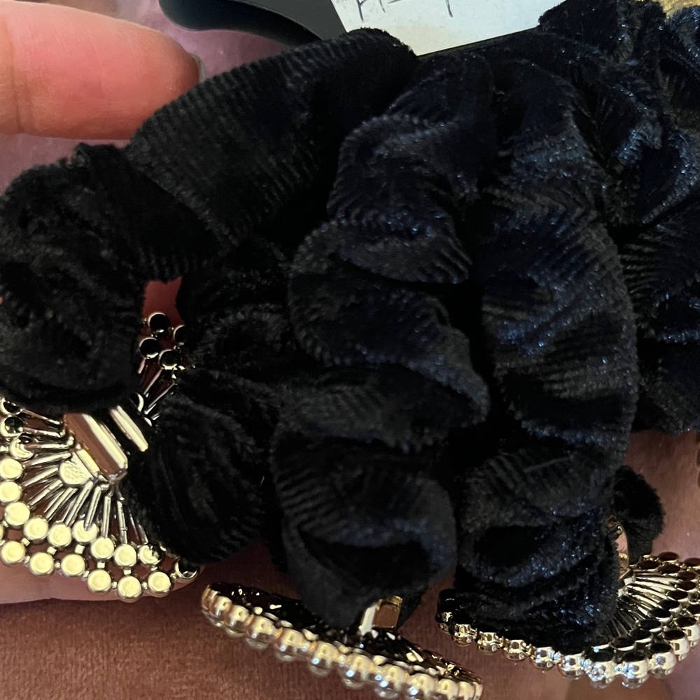 New nOir Elegant Black and Blue Velvet Hair Scrunchies - Set of 2 with 5 each - Picture 6 of 9